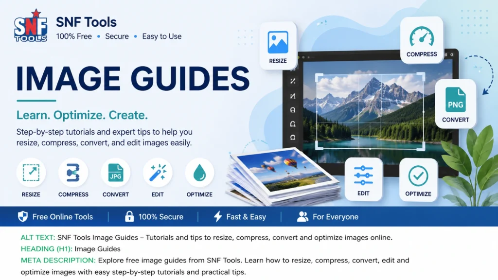 SNF Tools Image Guides – Step-by-step tutorials to resize, compress, convert, edit, and optimize images online.